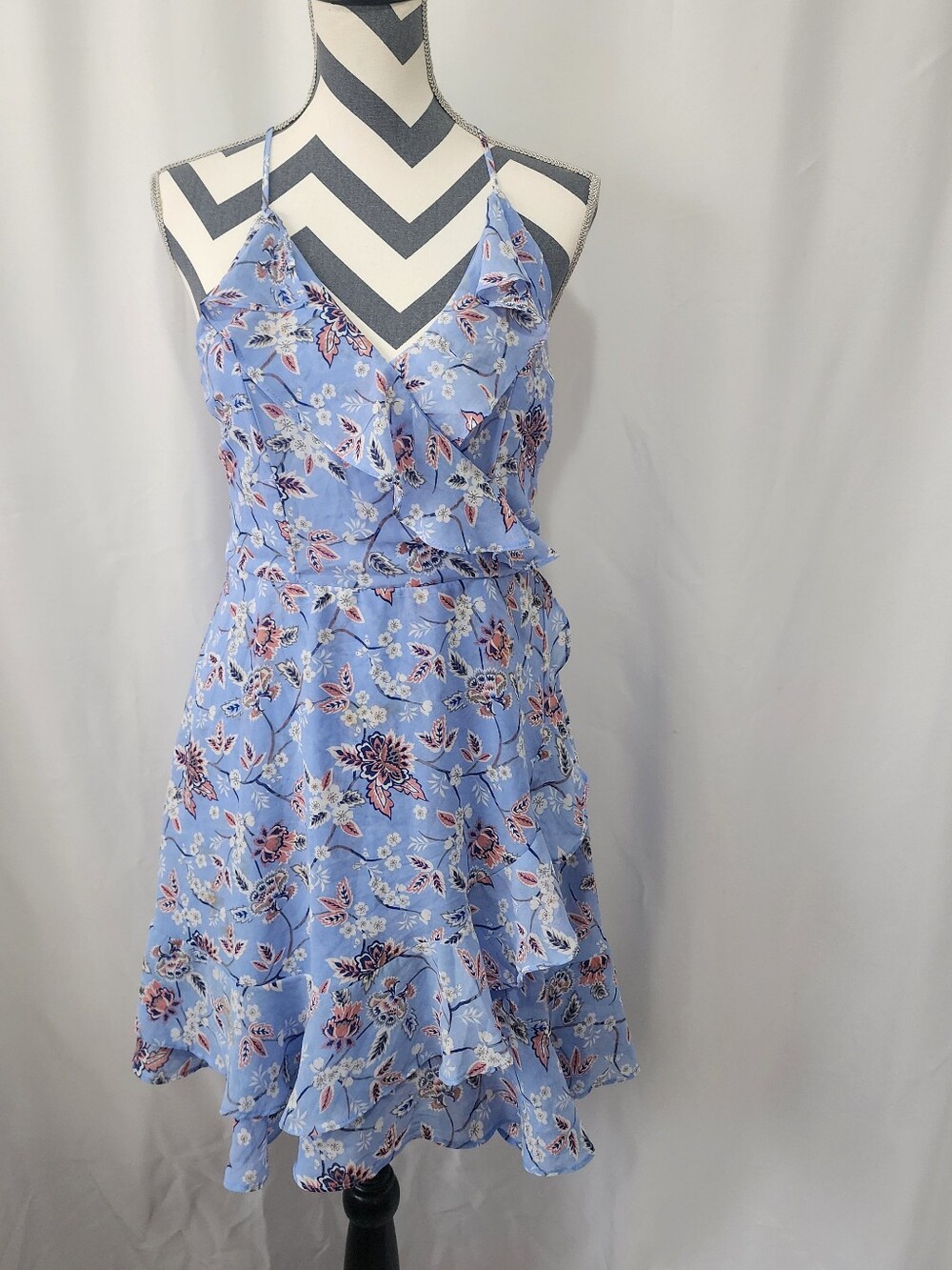 miami Light Blue Floral Ruffle Mini Dress